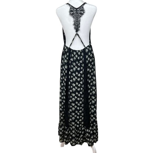Lace Whimsigoth Maxi Dress Floral Black M Cottage Witchy Fairycore Goth Emo - Picture 2 of 14